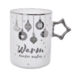 Cana de Craciun, Alba, Maner, Forma de Stea, Argintiu, 415ml, DCJ469