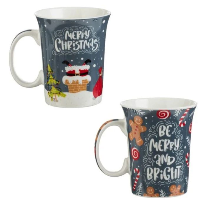 Set 2 Cani Ceramice, Gri, Mos Craciun, Semineu, 310ml, DCJ475 - imagine 2