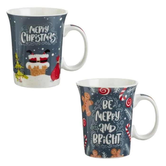 Set 2 Cani Ceramice, Gri, Mos Craciun, Semineu, 310ml, DCJ475 - imagine 1