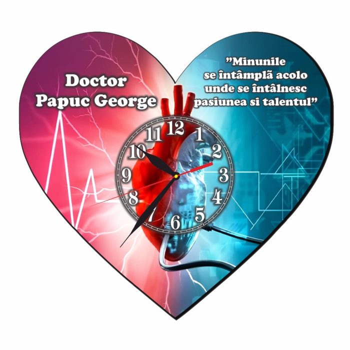 Ceas personalizat pentru Cabinet Cardiologie, Lemn, 40 cm, CDRUV011 - imagine 1