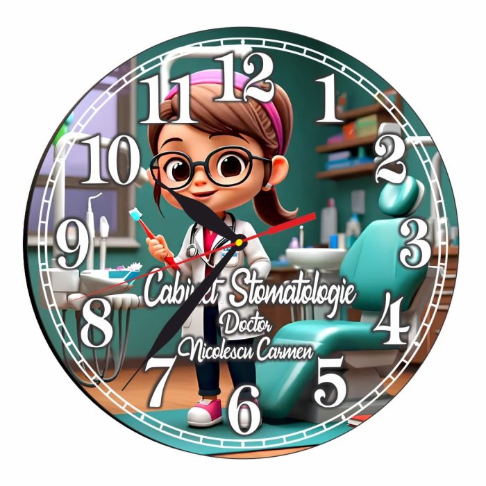 Ceas personalizat pentru Cabinet Stomatologie, Lemn, 40 cm, CDRUV055 - imagine 1