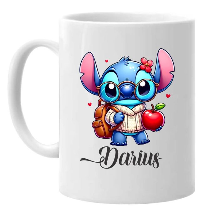 Cana personalizata, Alba, Stitch, 350 ml, CDUV003 - imagine 1