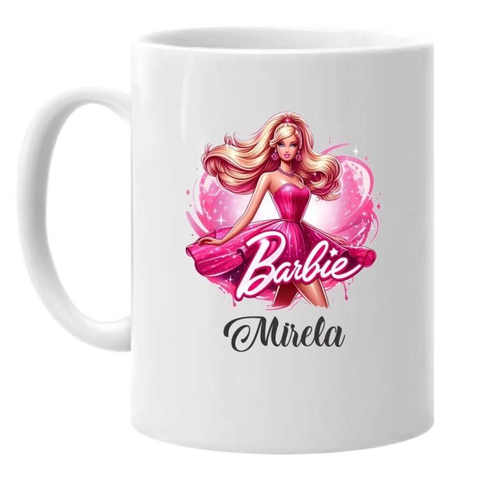 Cana personalizata, Alba, Barbie, 350 ml, CDUV007 - imagine 1