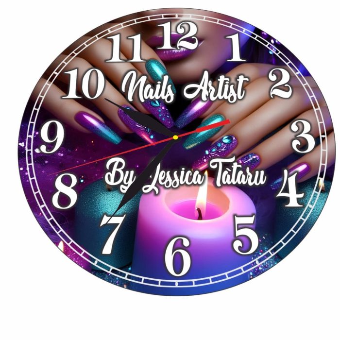 Ceas Nails-Artist, Manichiura, Personalizat, Lemn, 40 cm, CMSUV016 - imagine 5