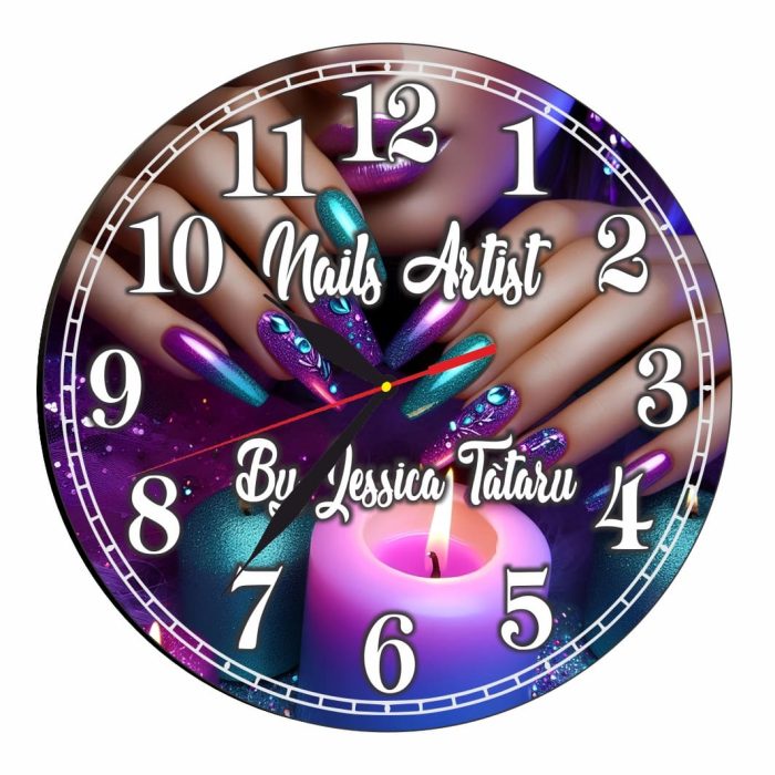 Ceas Nails-Artist, Manichiura, Personalizat, Lemn, 40 cm, CMSUV016 - imagine 4