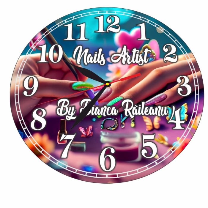 Ceas Nails-Artist, Manichiura, Personalizat, Lemn, 40 cm, CMSUV017 - imagine 5
