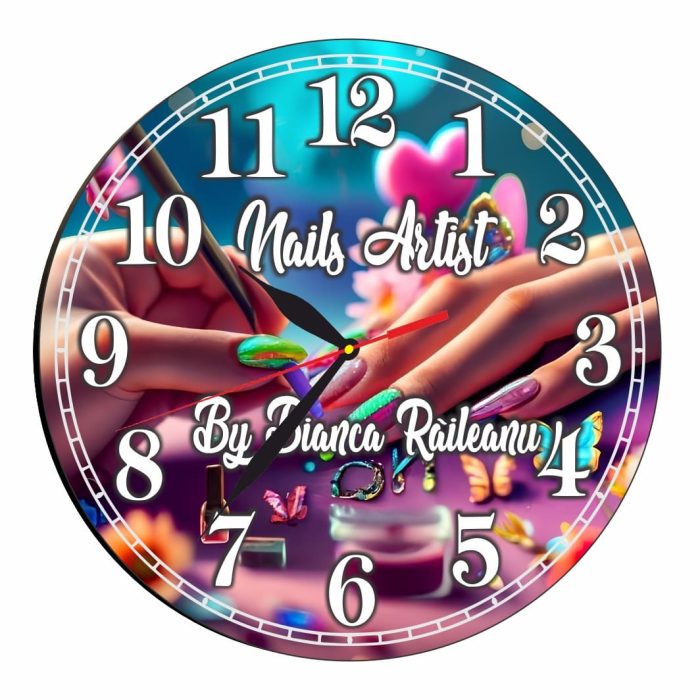 Ceas Nails-Artist, Manichiura, Personalizat, Lemn, 40 cm, CMSUV017 - imagine 1