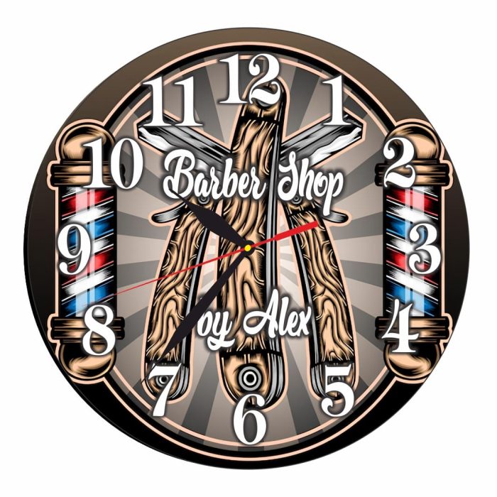 Ceas Barber Shop, Personalizat, Lemn, 40 cm, CMSUV019 - imagine 4