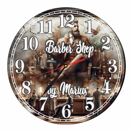 Ceas Barber Shop, Personalizat, Lemn, 40 cm, CMSUV021