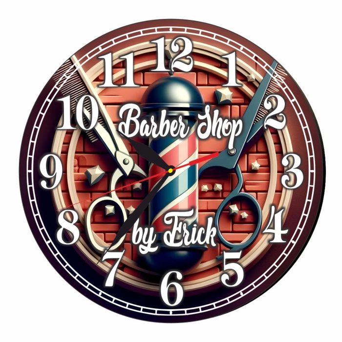Ceas Barber Shop, Personalizat, Lemn, 40 cm, CMSUV023 - imagine 1