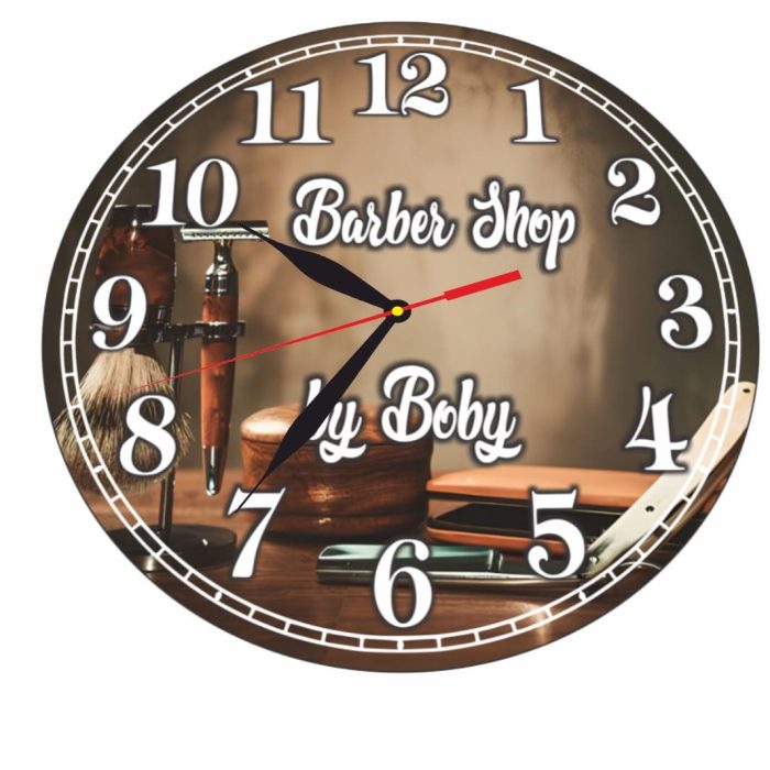 Ceas Barber Shop, Personalizat, Lemn, 40 cm, CMSUV026 - imagine 5