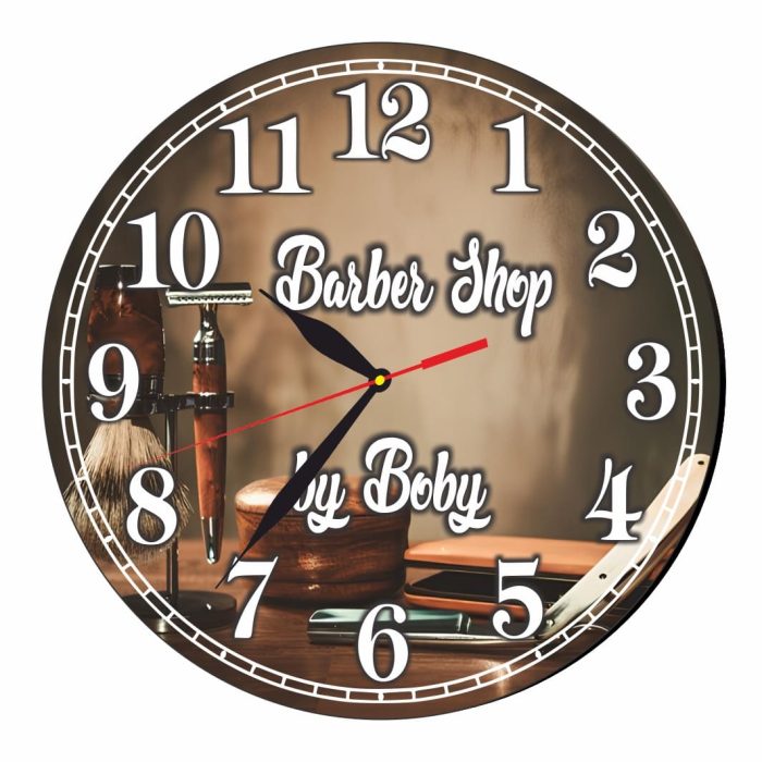 Ceas Barber Shop, Personalizat, Lemn, 40 cm, CMSUV026 - imagine 4