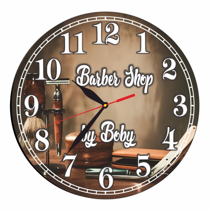 Ceas Barber Shop, Personalizat, Lemn, 40 cm, CMSUV026 - imagine 1