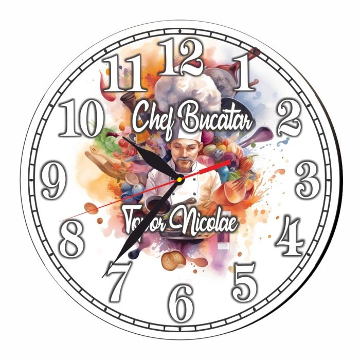 Ceas Bucatar, Personalizat, Lemn, 40 cm, CMSUV060 - imagine 4