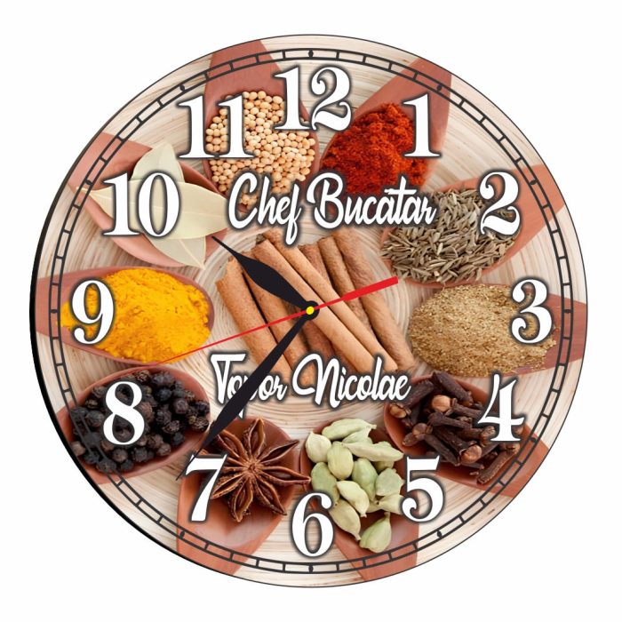 Ceas Bucatar, Personalizat, Lemn, 40 cm, CMSUV061 - imagine 4