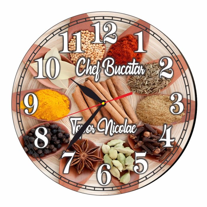 Ceas Bucatar, Personalizat, Lemn, 40 cm, CMSUV061 - imagine 1