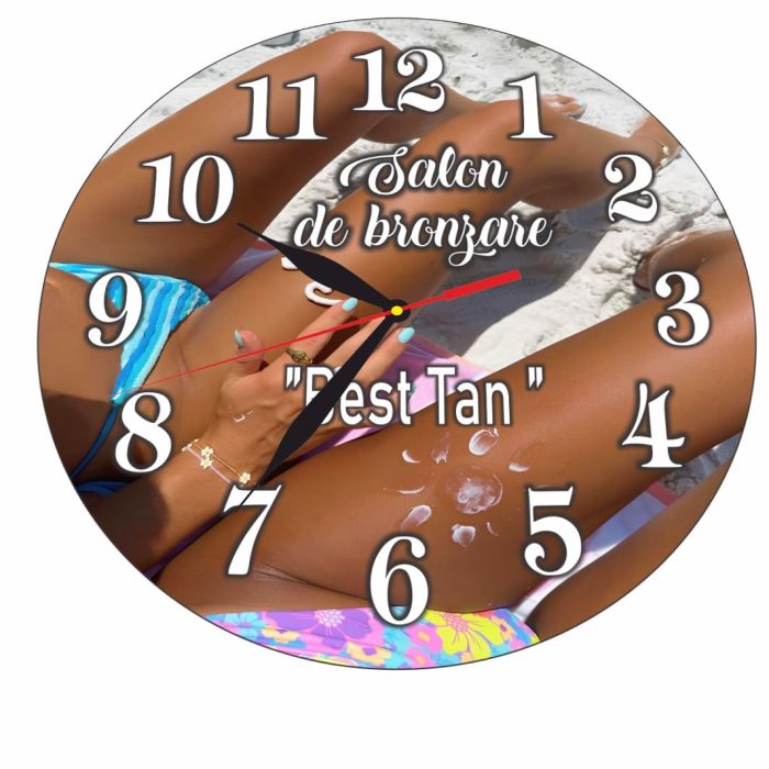 Ceas Salon Bronzare, Solar, Personalizat, Lemn, 40 cm, CMSUV080 - imagine 5