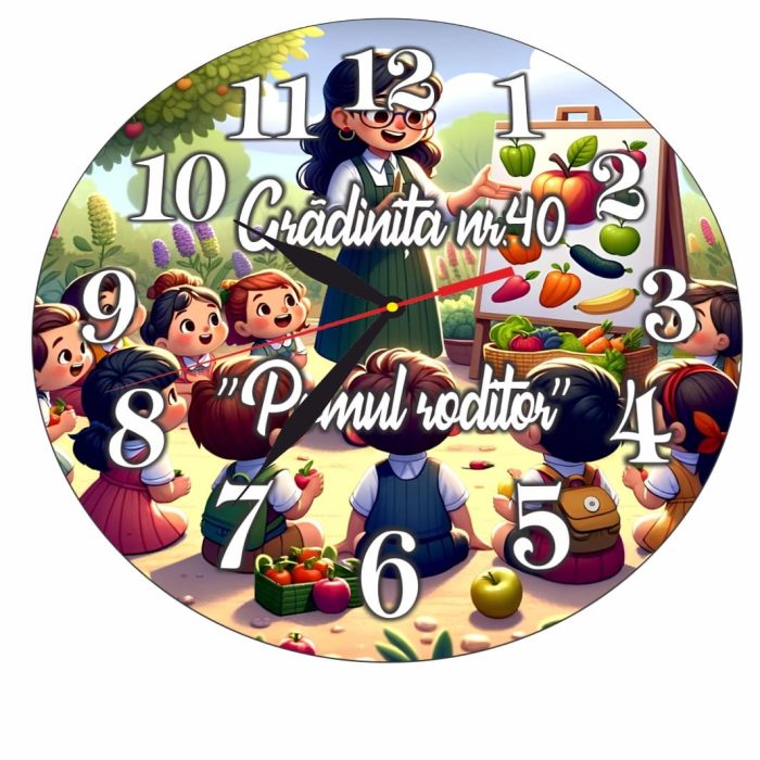 Ceas Gradinita, Scoala, Personalizat, Lemn, 40 cm, CMSUV085 - imagine 5