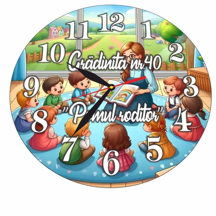 Ceas Gradinita, Scoala, Personalizat, Lemn, 40 cm, CMSUV088 - imagine 5