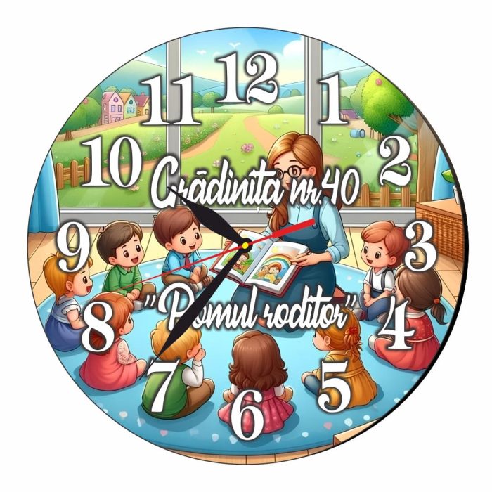 Ceas Gradinita, Scoala, Personalizat, Lemn, 40 cm, CMSUV088 - imagine 4