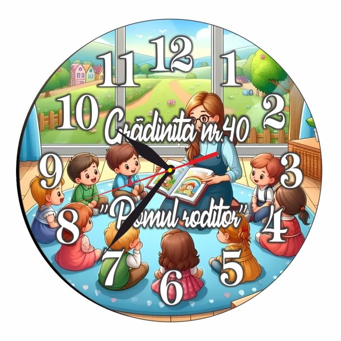 Ceas Gradinita, Scoala, Personalizat, Lemn, 40 cm, CMSUV088 - imagine 1