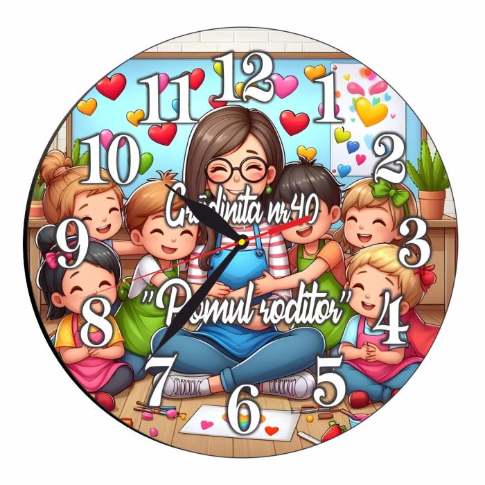 Ceas Gradinita, Scoala, Personalizat, Lemn, 40 cm, CMSUV089 - imagine 4