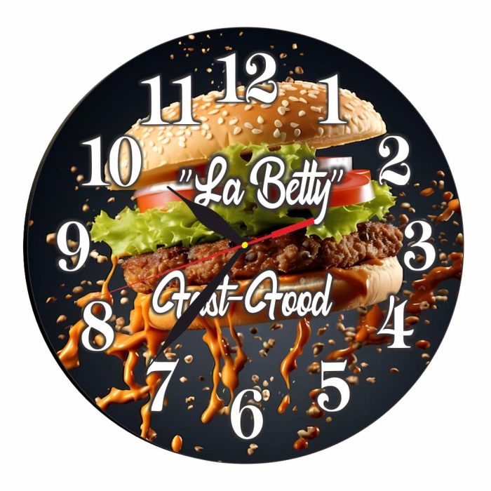 Ceas Fast-Food, Personalizat, Lemn, 40 cm, CMSUV090 - imagine 4