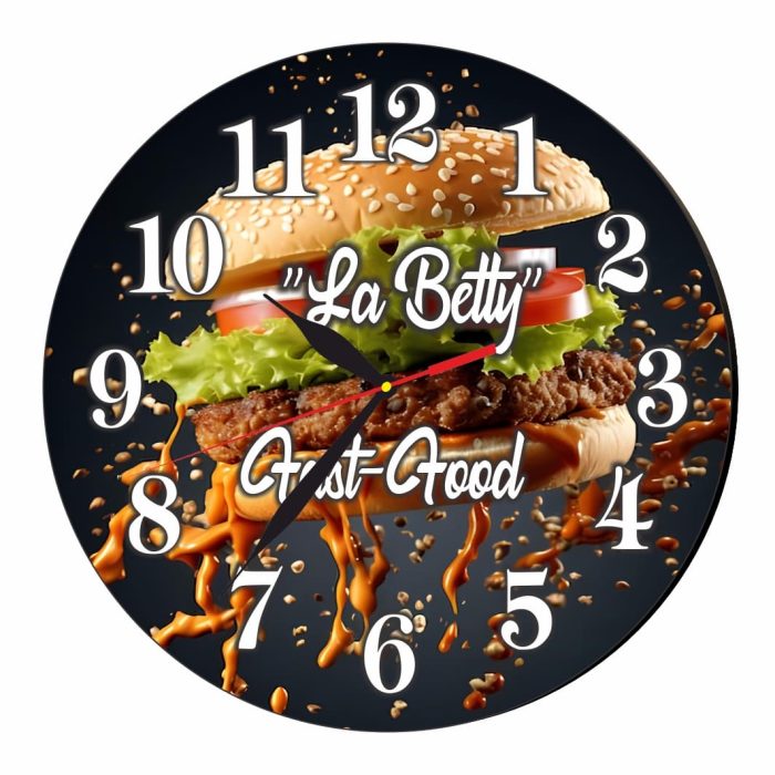 Ceas Fast-Food, Personalizat, Lemn, 40 cm, CMSUV090 - imagine 1