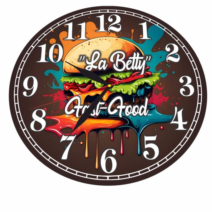 Ceas Fast-Food, Personalizat, Lemn, 40 cm, CMSUV091 - imagine 5