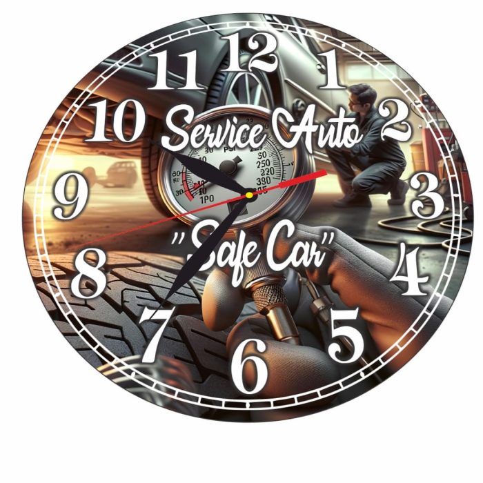 Ceas Mecanic, Service Auto, Personalizat, Lemn, 40 cm, CMSUV108 - imagine 5