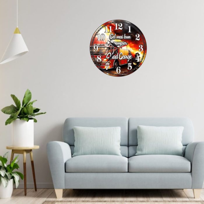 Ceas Pompier, Personalizat, Lemn, 40 cm, CMSUV117 - imagine 2