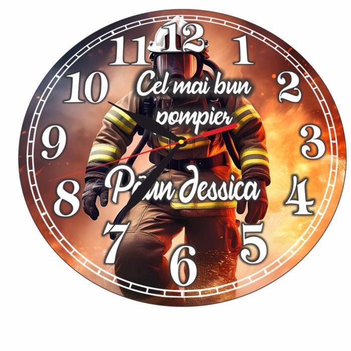 Ceas Pompier, Personalizat, Lemn, 40 cm, CMSUV119 - imagine 5