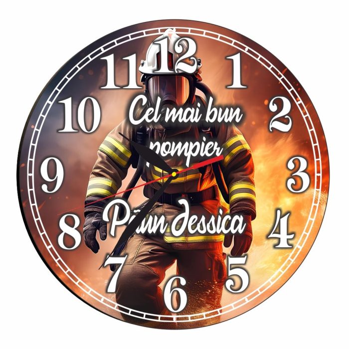 Ceas Pompier, Personalizat, Lemn, 40 cm, CMSUV119 - imagine 1
