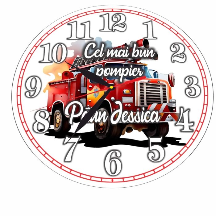 Ceas Pompier, Personalizat, Lemn, 40 cm, CMSUV120 - imagine 5
