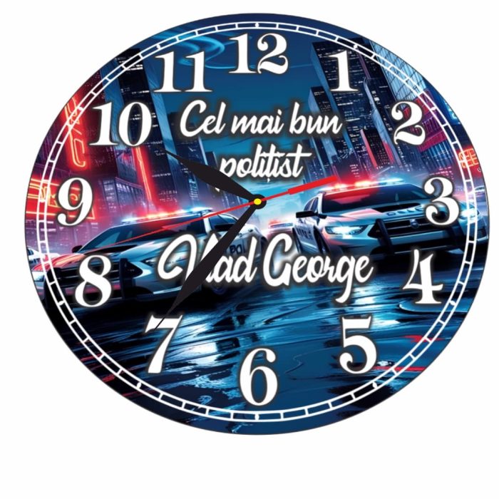 Ceas Politist, Personalizat, Lemn, 40 cm, CMSUV124 - imagine 5