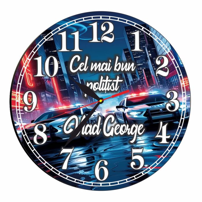 Ceas Politist, Personalizat, Lemn, 40 cm, CMSUV124 - imagine 4