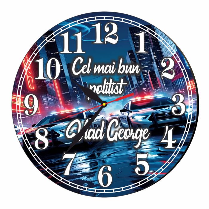 Ceas Politist, Personalizat, Lemn, 40 cm, CMSUV124 - imagine 1