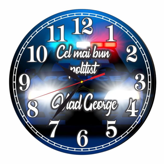 Ceas Politist, Personalizat, Lemn, 40 cm, CMSUV125 - imagine 4