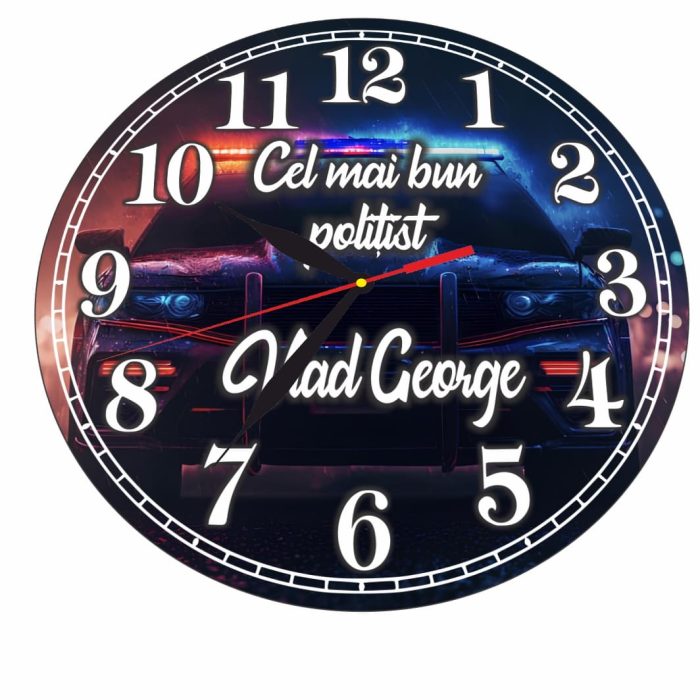 Ceas Politist, Personalizat, Lemn, 40 cm, CMSUV128 - imagine 5