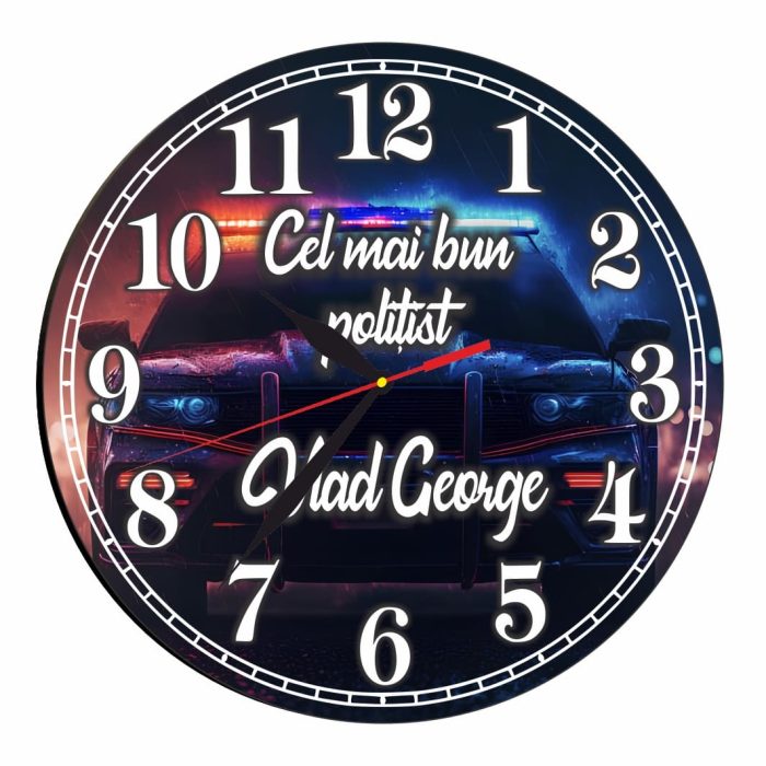 Ceas Politist, Personalizat, Lemn, 40 cm, CMSUV128 - imagine 4