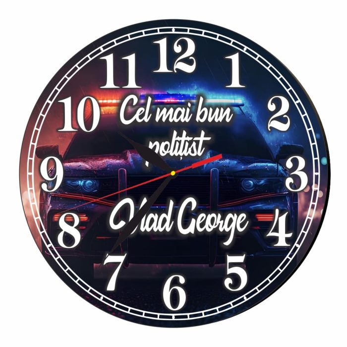 Ceas Politist, Personalizat, Lemn, 40 cm, CMSUV128 - imagine 1