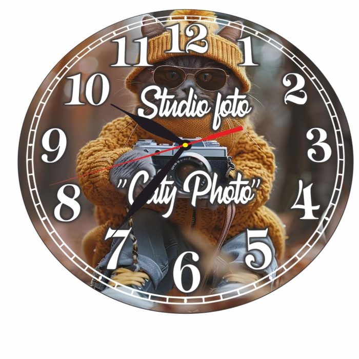 Ceas Studio foto, Fotograf, Personalizat, Lemn, 40 cm, CMSUV140 - imagine 5