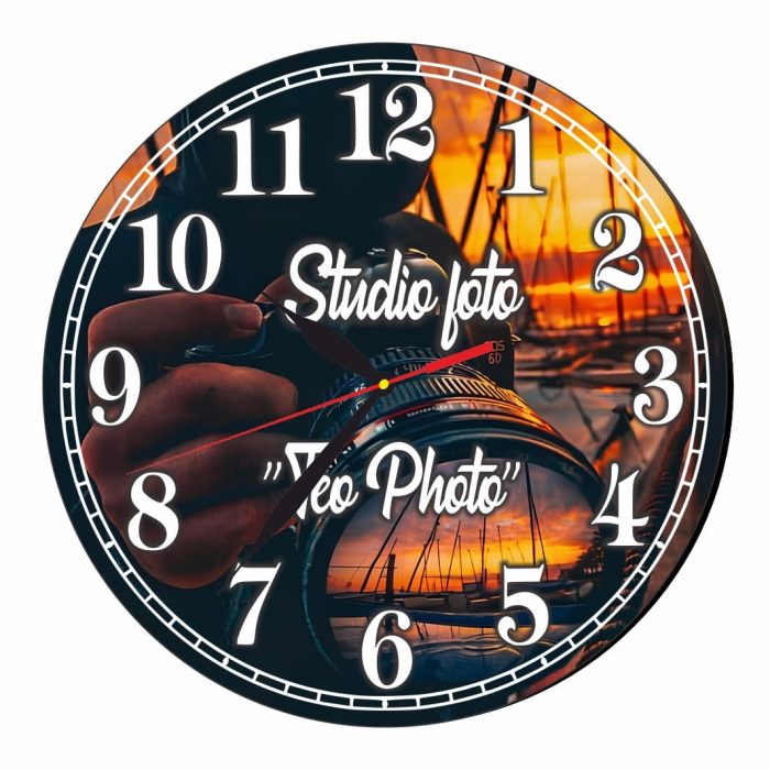 Ceas Studio foto, Fotograf, Personalizat, Lemn, 40 cm, CMSUV145 - imagine 4