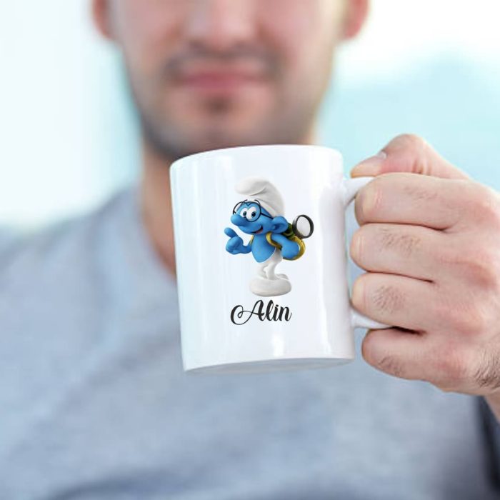 Cana personalizata, Alba, Strumf, 350 ml, CDUV013 - imagine 3