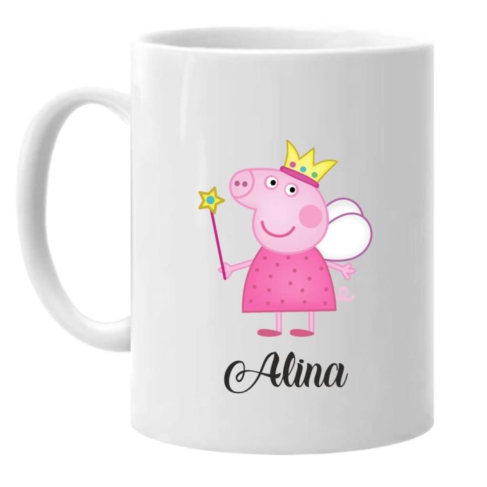 Cana personalizata, Alba, Peppa Pig, 350 ml, CDUV014 - imagine 1