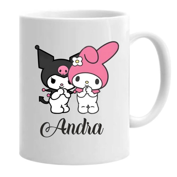 Cana personalizata, Alba, Kuromi, My Melody, 350 ml, CDUV032 - imagine 2
