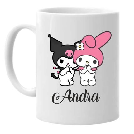 Cana personalizata, Alba, Kuromi, My Melody, 350 ml, CDUV032