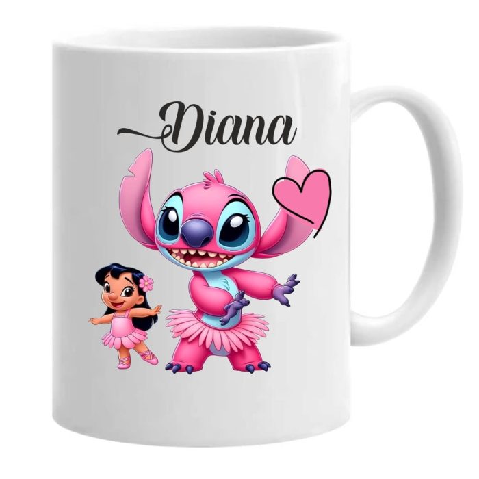 Cana personalizata, Alba, Stitch, 350 ml, CDUV036 - imagine 2