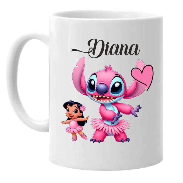 Cana personalizata, Alba, Stitch, 350 ml, CDUV036 - imagine 1