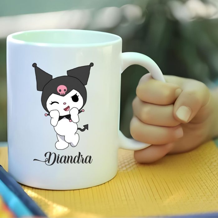 Cana personalizata, Alba, Kuromi, 350 ml, CDUV038 - imagine 3